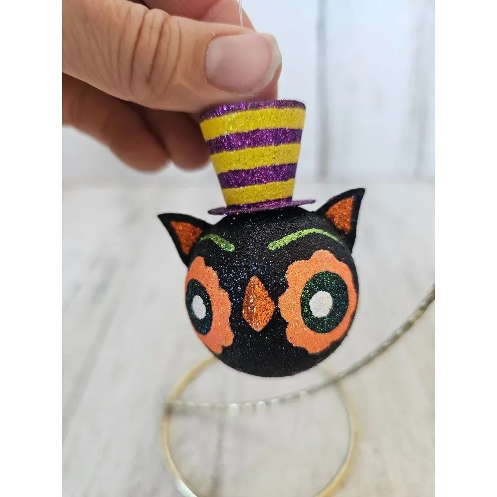 Pier 1 glitter owl ornament Halloween RARE‎ tree unique Xmas